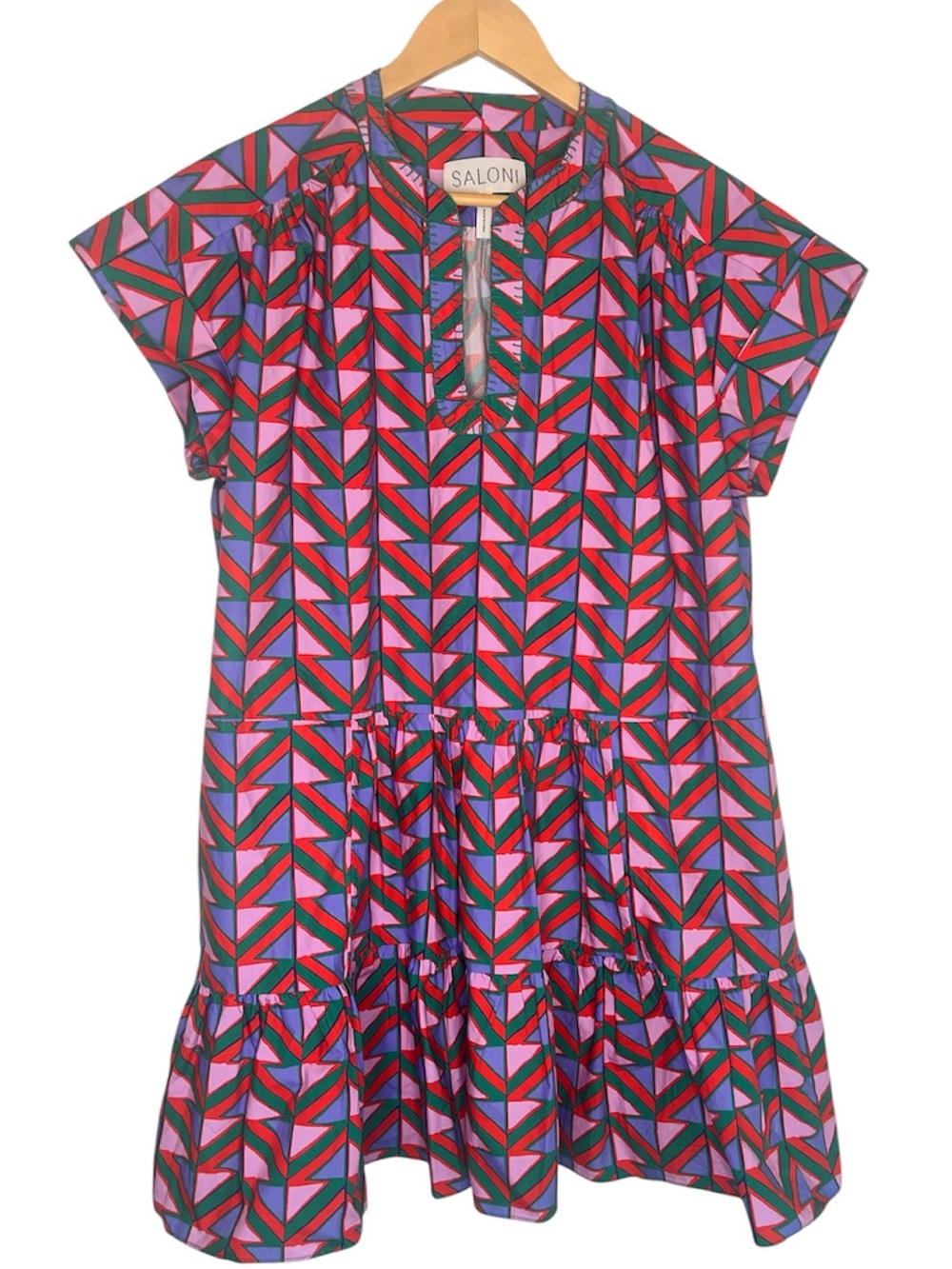 Saloni Geometric Print Tiered Mini Dress US 6 UK 10 Vibrant Colorful Resortwear